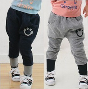 (Min order USD$15!) 2012 autumn heart smiley boys clothing girls clothing baby trousers breeched 4d Free Shipping
