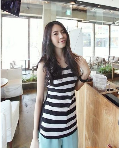 Min USD 15 Free shipping 2012 spring women's fashion women's slim black and white stripe vest