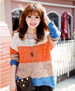 Mina striped color block cutout stripe vintage fancy sweater plus size sweater