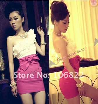 MINI  Dress Fashional Lady Elegant One shoulder Lotus leaf edges Free Shipping