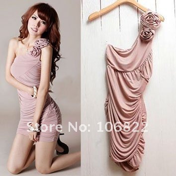Mini Dress Party Wear Chic Rose One Shoulder Sexy Silm Free Shipping