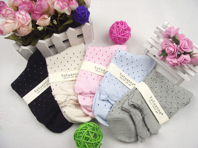 Mini order $15 10 double solid color dot love candy color sock cotton socks women's ship
