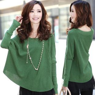 Mini order$15 2012 6032 knitted twinset o-neck long-sleeve loose poncho casual sweater