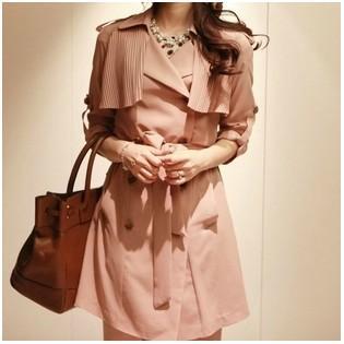 Mini order$15 2012 8990 slim double breasted chiffon pressure pleated elegant medium-long trench outerwear