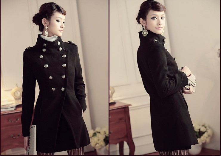 Mini order$15 2012 women's elegant vintage military double breasted wool coat thick outerwear 9643
