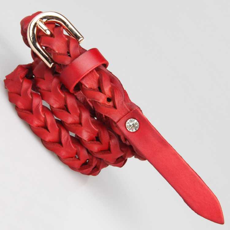 Mini order$15 First layer of cowhide genuine leather knitted belt patchwork women's thin belt