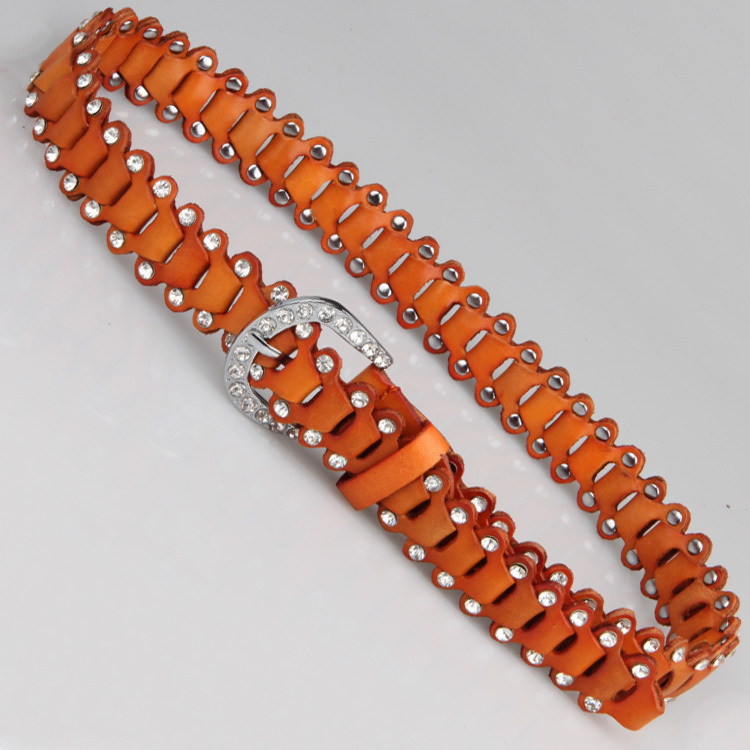 Mini order$15 Handmade first layer of cowhide patchwork rhinestone belt female all-match genuine leather strap top