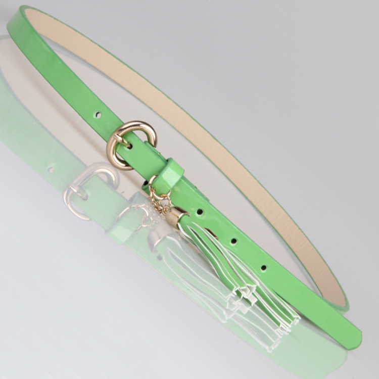 Mini order$15 Japanned leather round buckle thin belt all-match tassel women's belt xh-jd