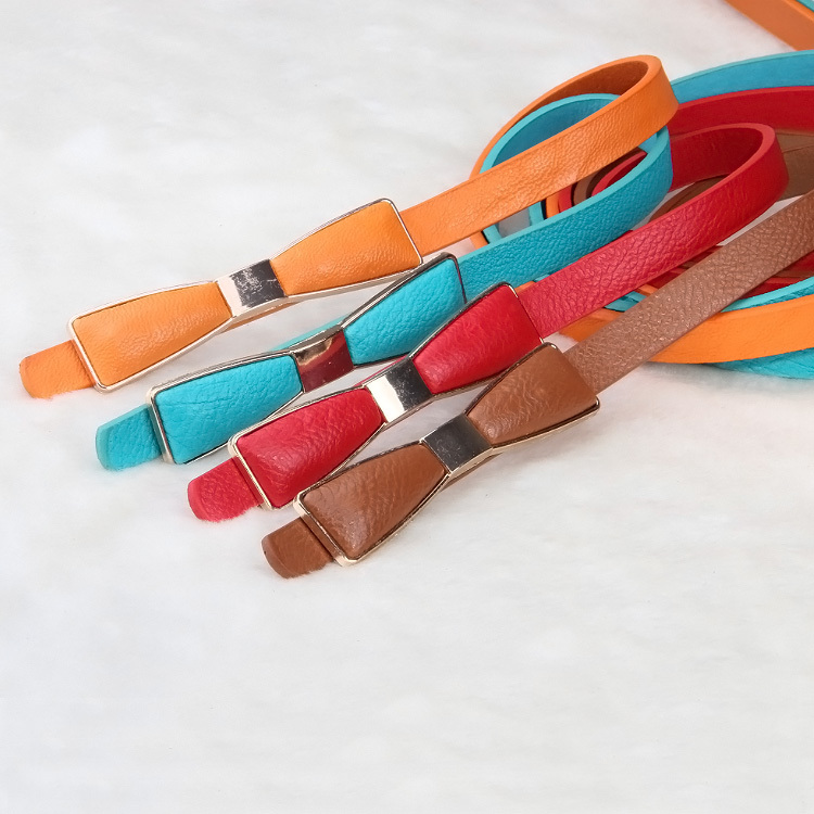 Mini order$15 Thin belt women's shape bag buckle bow leather strap female decoration belt