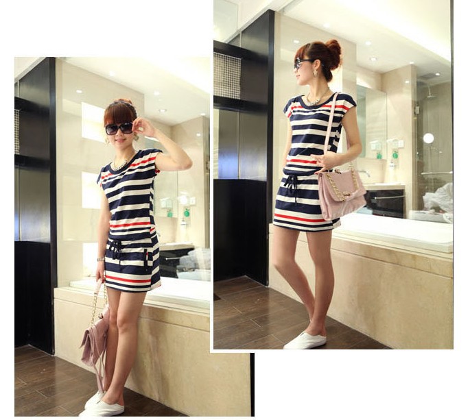 Mini order USD15,2012  Fashionable stripe leisure dress navy wind han stripe dress