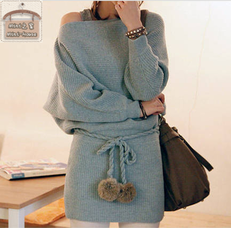 Mini upperwear batwing type women's loose sweater dress oblique long design sweater long design female