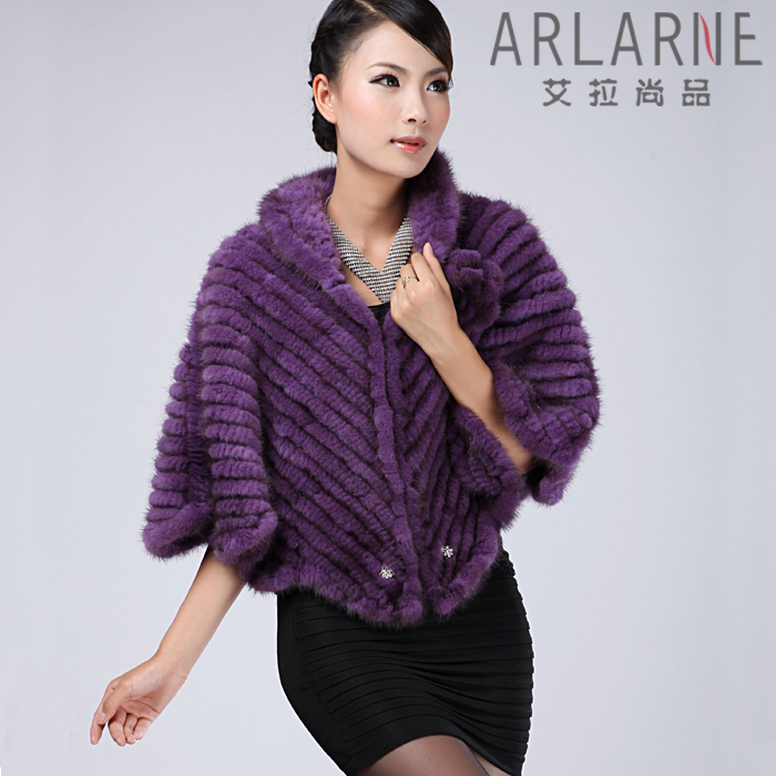 Mink fur cape rhinestone flower elegant noble cape