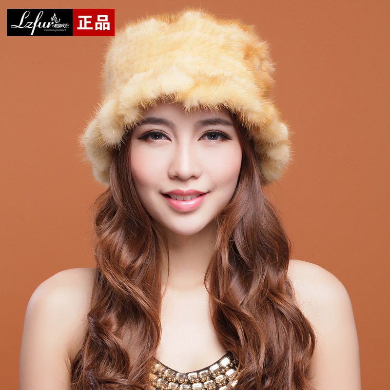 Mink hair hat women's ruffle hem fur intellectuality flat winter hat