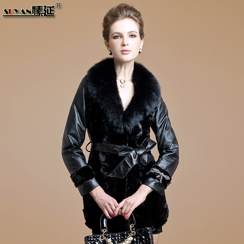 Mink hair sheepskin genuine leather clothing plus cotton fox fur coat sy8786