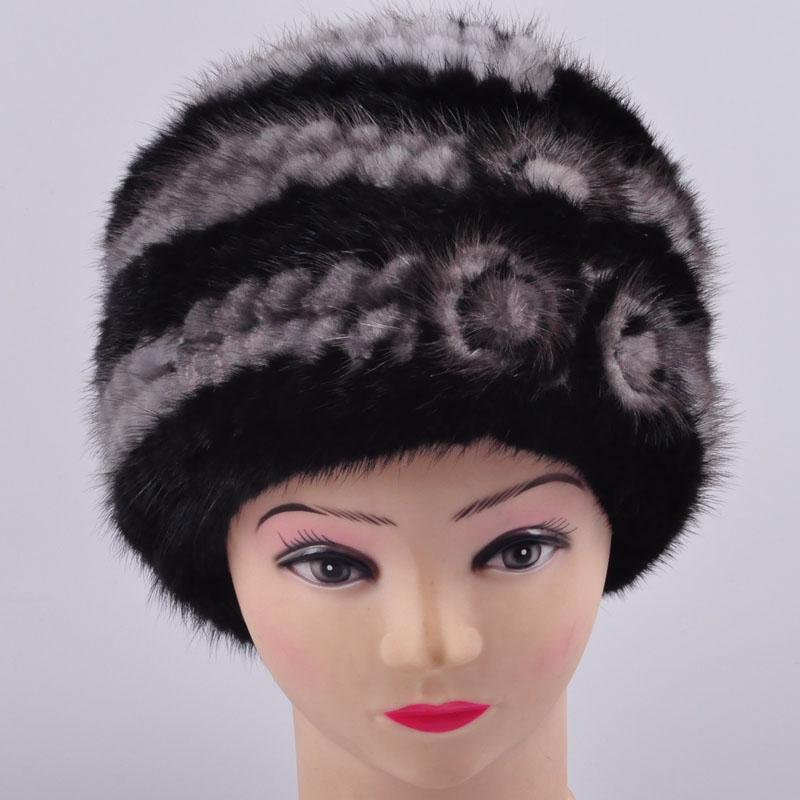 Mink knitted hat women's winter thermal thickening fur hat the elderly pineapple hat