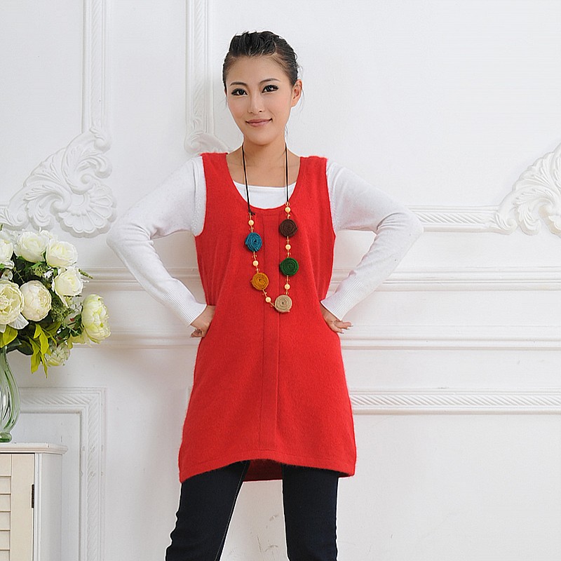 Mink sweater design long tank dress slim hip sleeveless sweet loose casual sweater