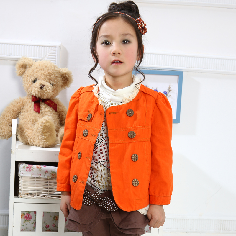 Minnith children's clothing female child outerwear 2013 spring child outerwear double breasted short design cardigan trench