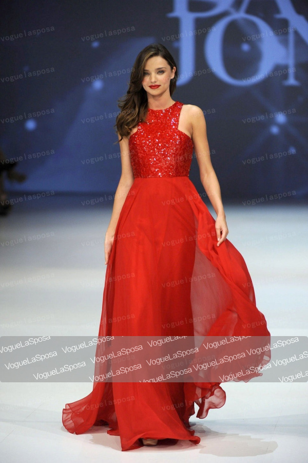 Miranda Kerr Red Sequined Prom Dress Chiffon Skirt Evening Dresses