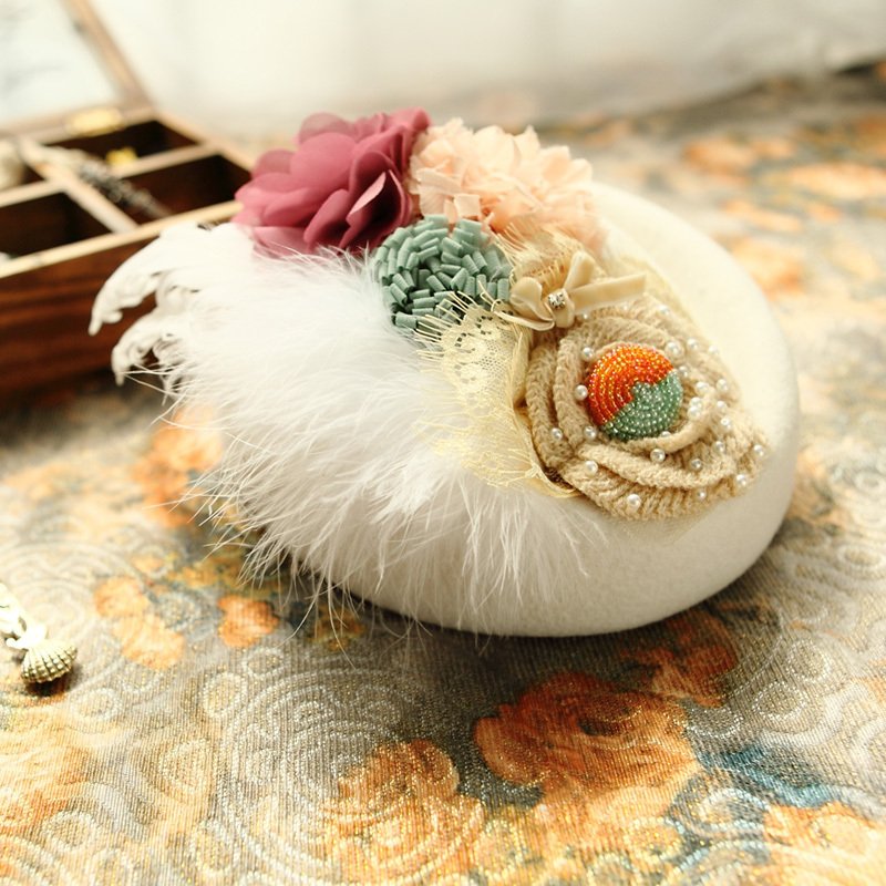 Mismemo whitest bride flower handmade feather women's small fedoras woolen felt hat