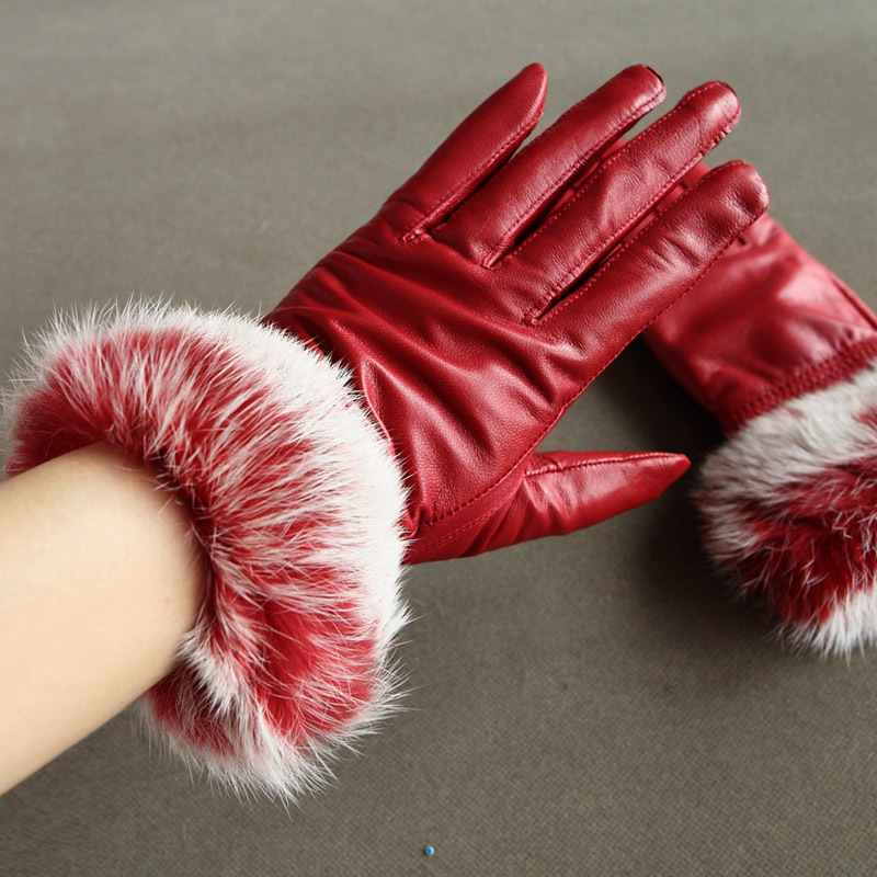 Mismemo2012 autumn and winter women's winter rabbit fur sheepskin genuine leather gloves thermal full finger gloves