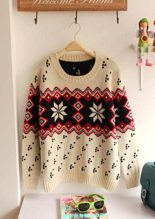 Miss all-match o-neck long-sleeve vintage thickening double layer thermal sweater 2