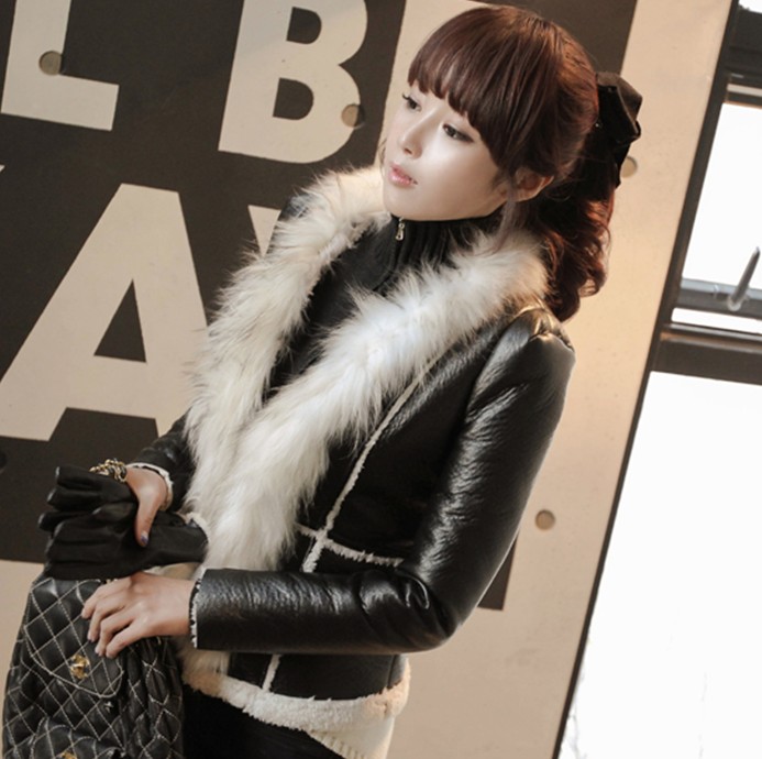 Miss lady luxury fox fur large fur collar slim leather clothing outerwear female winter free shipping