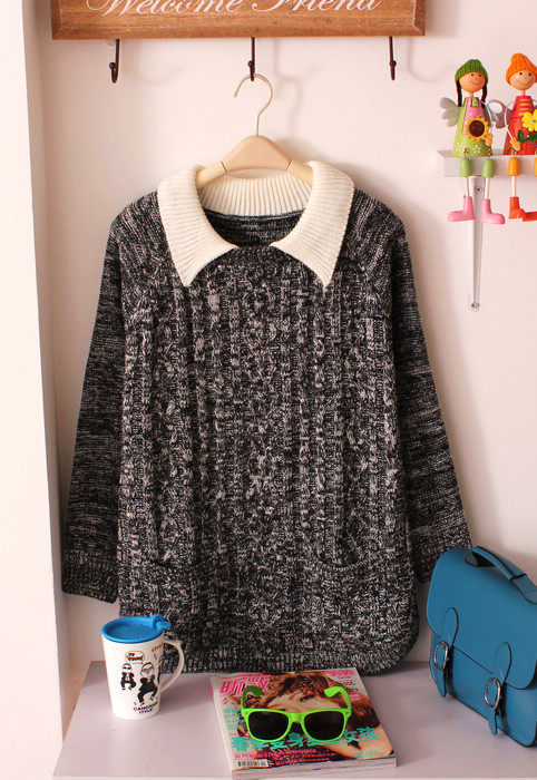 Miss loose peter pan collar long design slim hip long-sleeve sweater female sweater