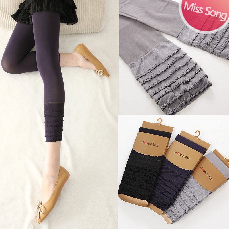 Miss song silky lace cake silks and satins thin legging socks ankle length trousers female summer