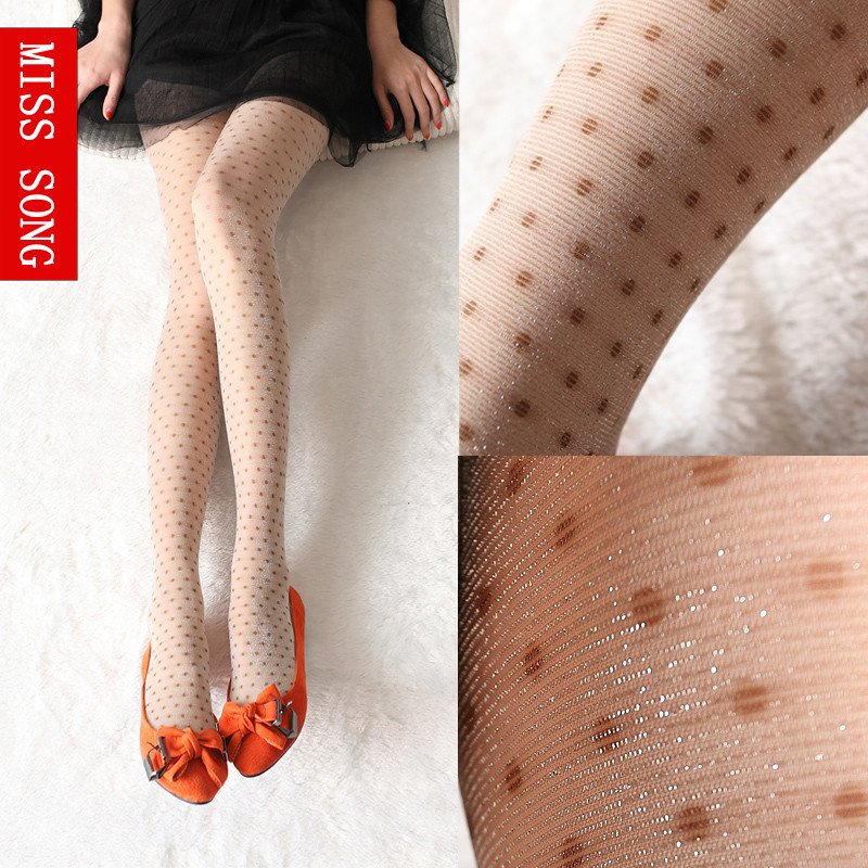 Miss song vintage stockings polka dot round dot pantyhose silveryarn shallops ultra-thin socks female chromophous