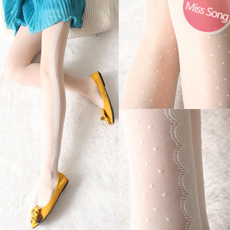 Miss song vintage stockings ultra-thin white jacquard polka dot lace decoration pantyhose