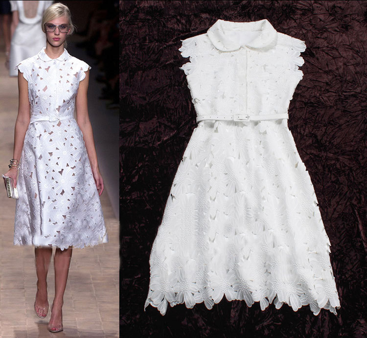 Missexy 2013 Spring Fashion Women's Cutout Flower Lace Elegant White Dress Sleeveless Luxury Brand Catwalk Dresses SS12572