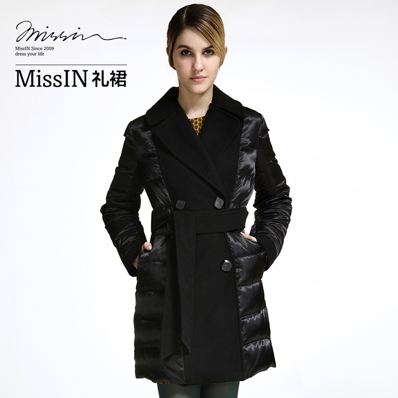 Missin Brand Fashion Patchwork Unisex Style  Woolen & down Winter Coat Women warm Jackets M1057