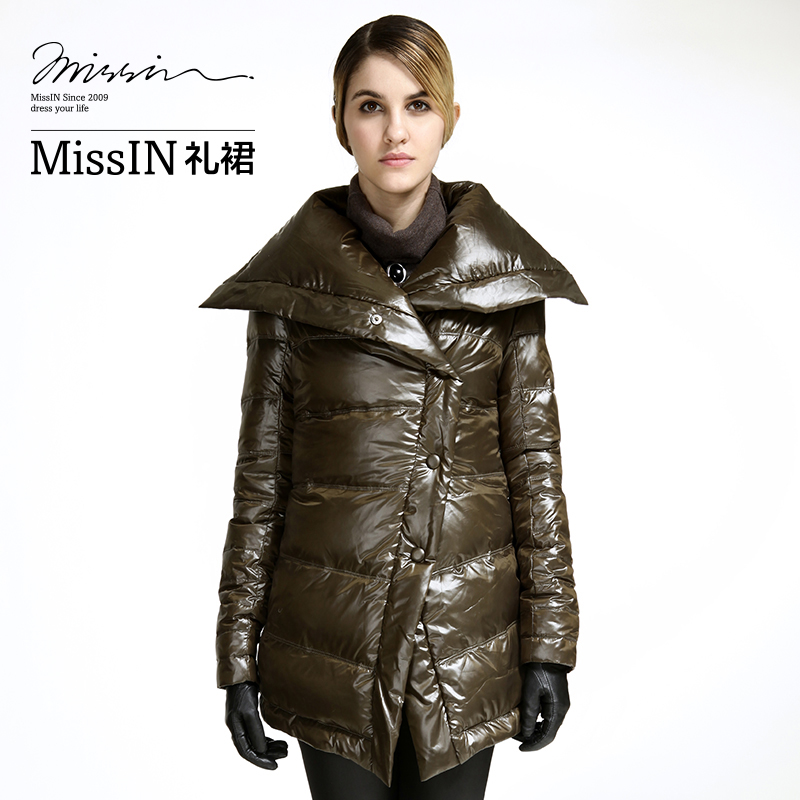 [Missin] October New Arribal  Ladies Fashion Star Style Magicaf Large Lapel Oblique Zipper Slim Down Coat M1003