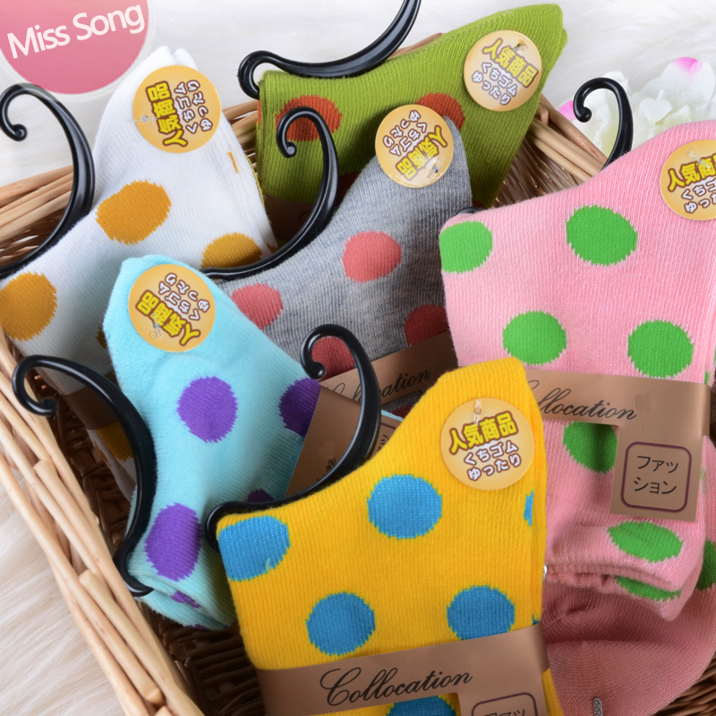 Misssong large polka dot small sock thickening autumn and winter thick 100% cotton short socks female chromophous