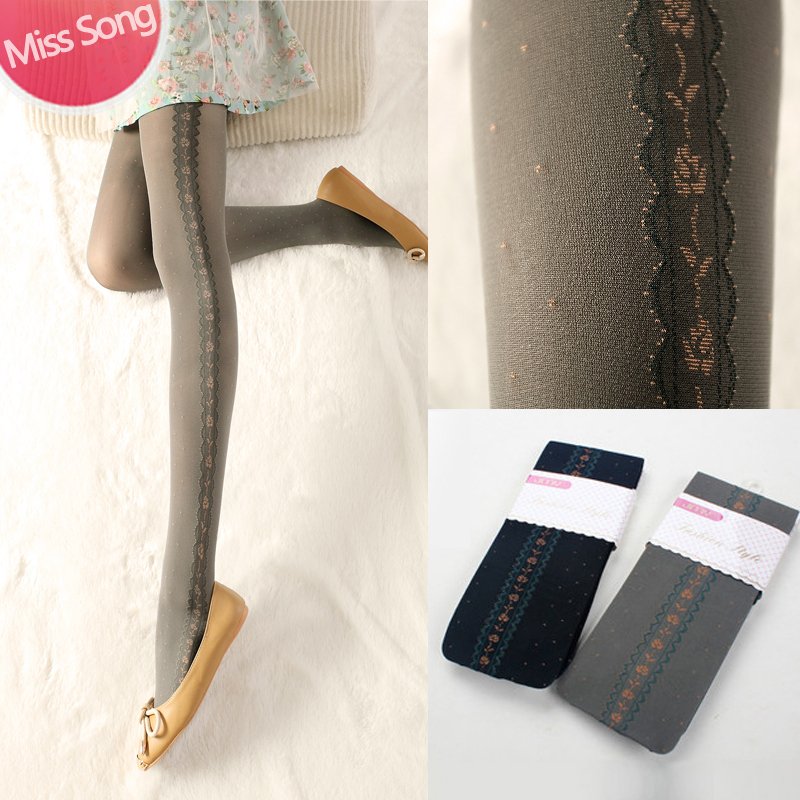 Misssong vintage stockings both sides of the delicate little flower velvet pantyhose socks female