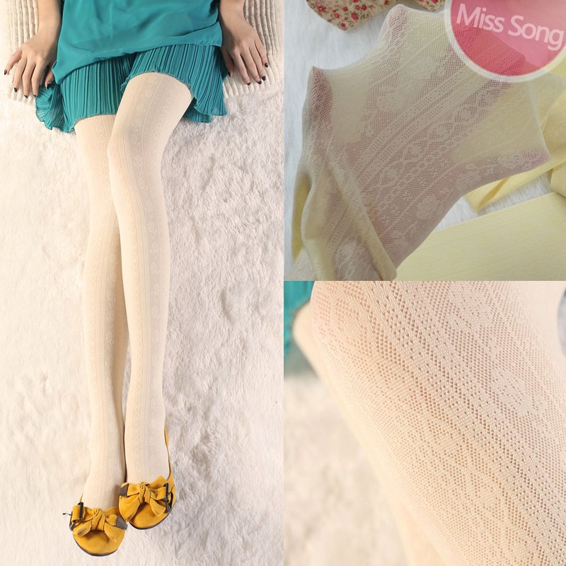 Misssong vintage stockings creamy white flower pantyhose ultra-thin