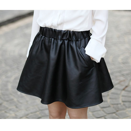 Misssugar fashion autumn and winter high quality PU high waist bud short skirt expansion bottom bust skirt pocket leather skirt