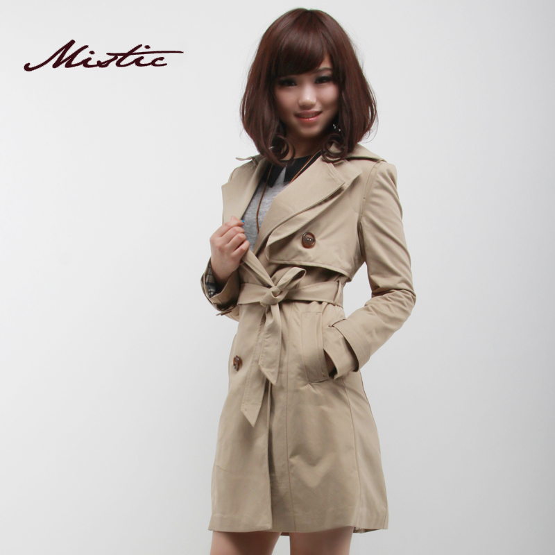 Mistic 2013 spring  New Fashion Double Breasted  strap bow medium-long trench coat outwear For Women Ladies