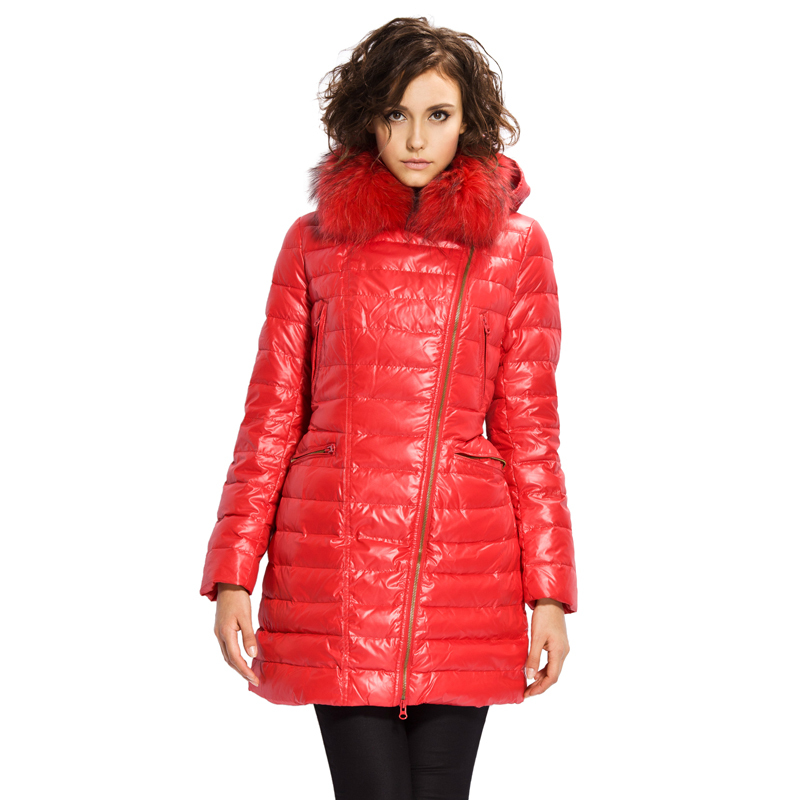 Misun female big raccoon fur oblique zipper slim down coat 11410145a FREE SHIPPING WINTER