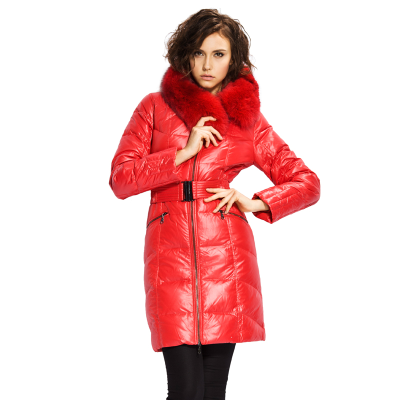 Misun Women fox fur slim waist long design medium-long slim down coat female down 11410105
