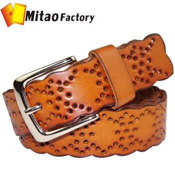 Mitao Factory Free shipping Best Selling 100% genuine cow leather lady belt/ Buckle belts/ Woman leather belts