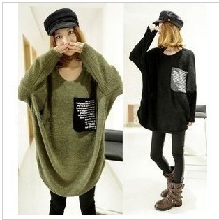 Mix match big pocket letter loose big sweater 918