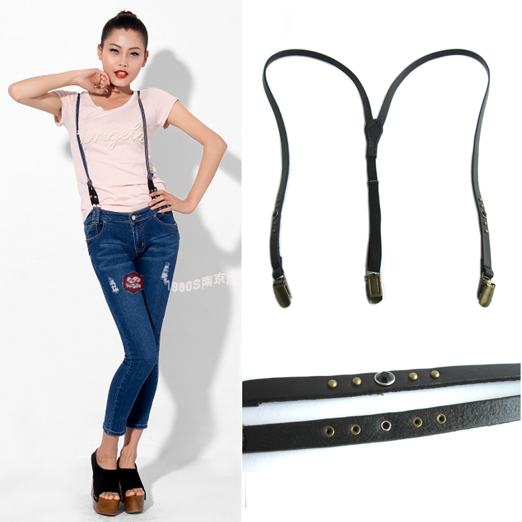 Mix Wholesale Cowhide fashionable casual all-match women's suspenders jeans suspenders black z726 free shipping