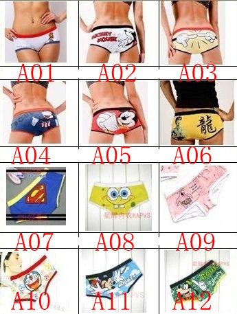 Mix wholesale,MOQ 10pcs,New Cartoon,100% Cotton&Printed Women Underwear,Lady Panties,Lovely&Sexy,Free ShippingKT01