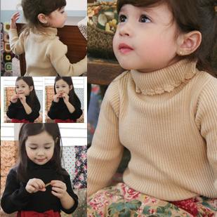 Mixed color ! Girls lace high-necked knit clothing YY1210958772