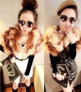 Mj3951 2012 large fox fur space cotton leather vest with belt