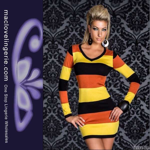 ML17659 Free Shipping 2012 New Fashion Sexy Long Sleeve T-Shirts Pencil Dress Ladies Colorful Stripes Knitting Mini Dress
