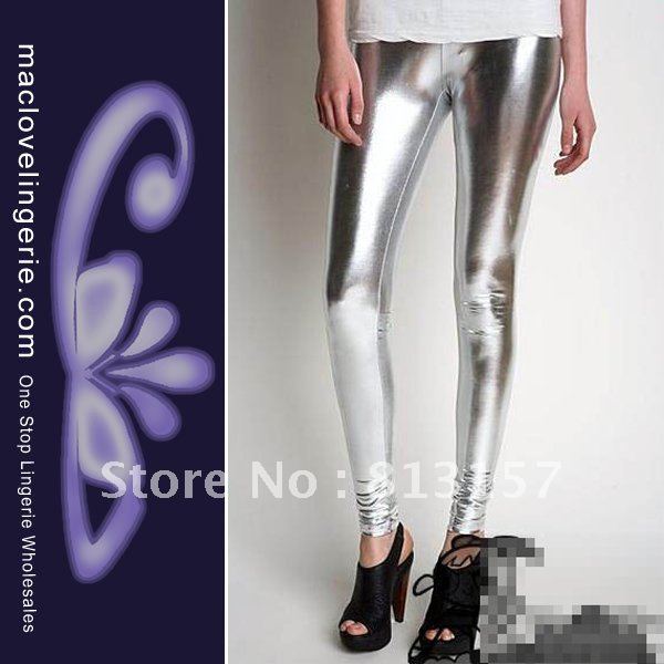 ML7555 Free Shipping 2012 New Arrival Fashion Sexy Slim Stretch Pants Ladies Shiny Sliver Stretchy Leather Leggings Tights