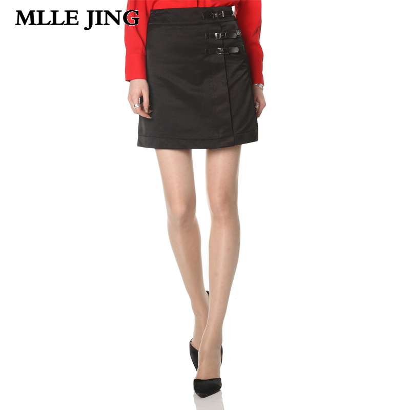 Mllejing women's 2012 autumn black motorcycle leather buckle on double layer mid waist a-line skirt bust skirt short skirt