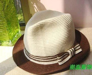 Mm brief straw braid stripe bow fedoras jazz hat straw hat